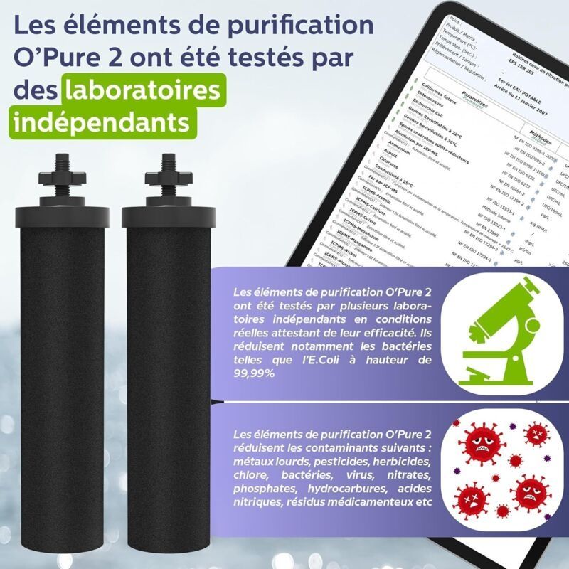 O'Pure Schwerkraft-wasserfiltersysteme, Kompatibel Mit Weeplow-, Berkey-, Berkefeld- Und Doulton-filtersystemen. Reduziert Verunreinigungen Um 99,99 %.