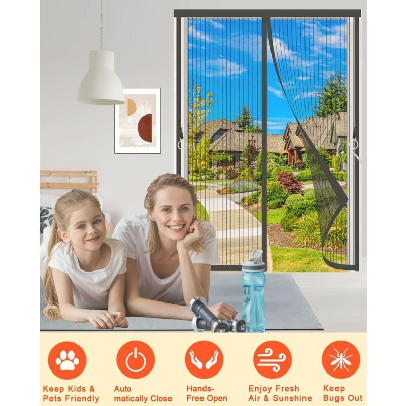 Magnetisches Fliegengitter Für Türen Und Fenster, 90 X 210 Cm – Feinmaschiges Gewebe – Automatischer Schließmechanismus – Einfache Montage Ohne Bohren – Insektenschutzvorhang