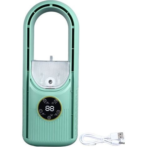 Lüfter Ohne Rotorblätter, 6 Geschwindigkeitsstufen, 100-ml-wassertank, Leiser Usb-tisch-nebelvernebler Mit Timer, Grün