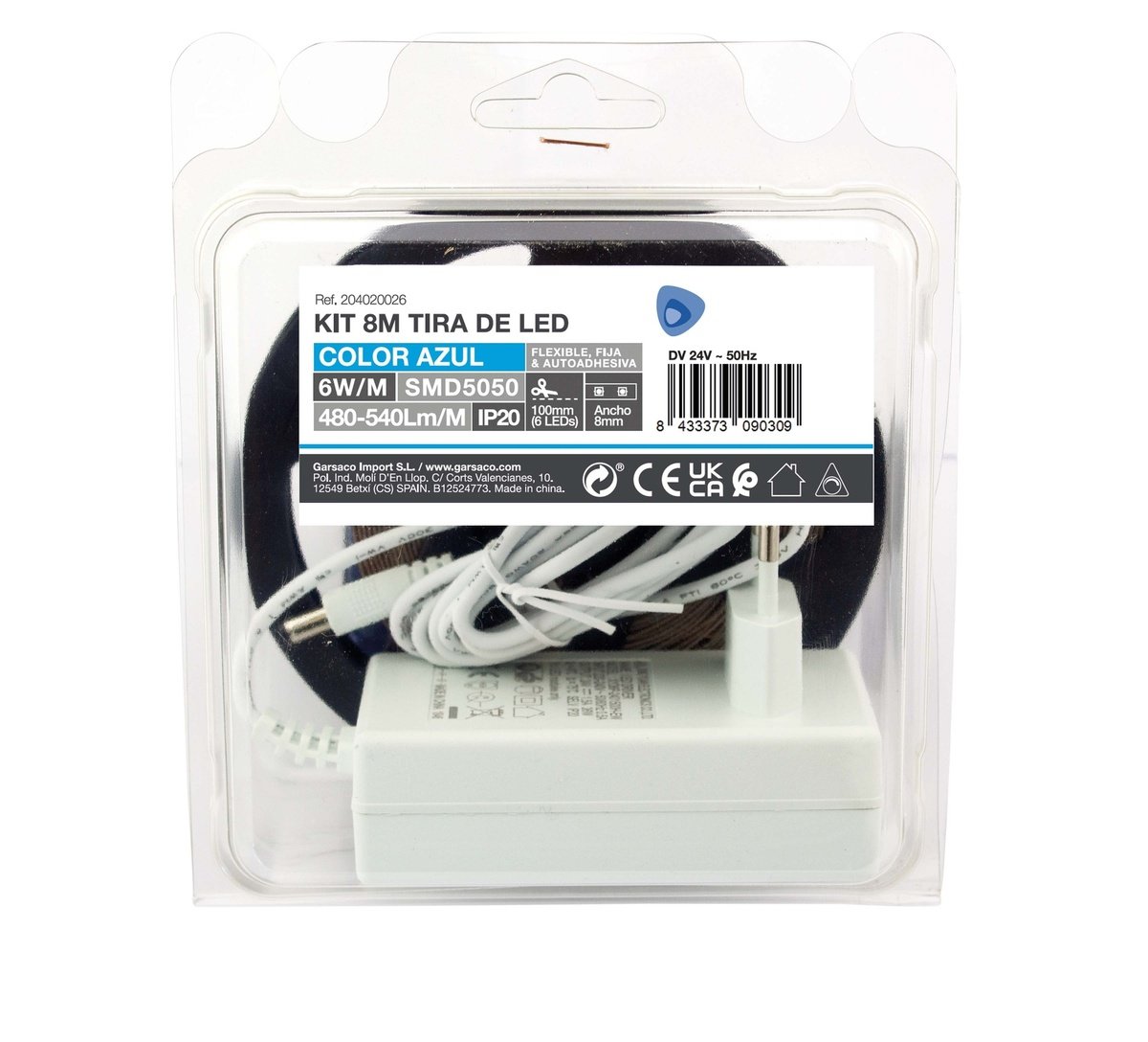 Kit 8m Led-streifen 6w/m Ip20 Blau Vorbereitet