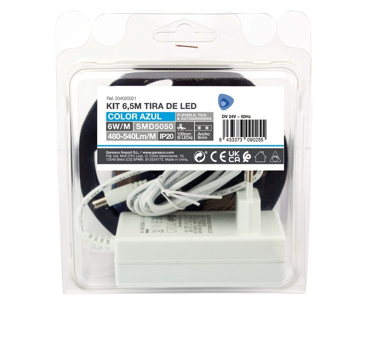 Kit 6,5m Led-streifen 6w/m Ip20 Blau Vorbereitet