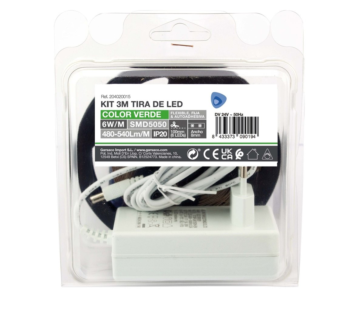 Kit 3m Led-streifen 6w/m Ip20 Grün Vorbereitet