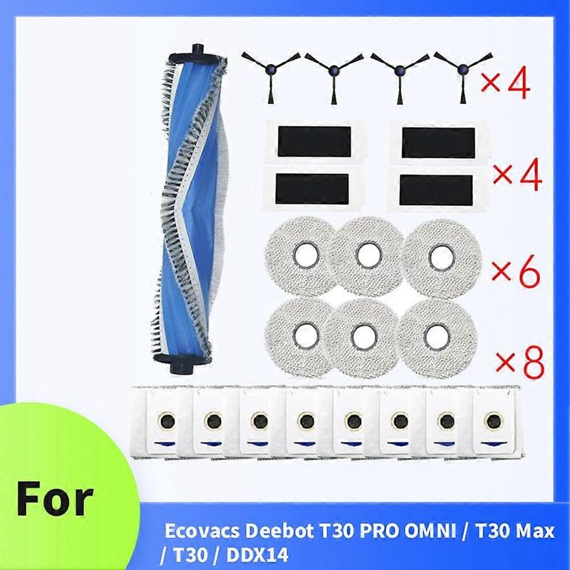 23-teiliges Zubehörset Für Ecovacs Deebot T30 Pro Omni / T30 Max / T30 / Ddx14 Staubsauger: Hauptbürste, Filter, Tuch Und Staubbeutel.
