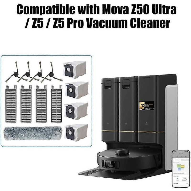 Ersatzteilset Für Den Mova Z50 Ultra/z5/z5 Pro Ultra Saugroboter: Walzenreinigungstuch, Seitenbürste, Filter Und Staubbeutel.