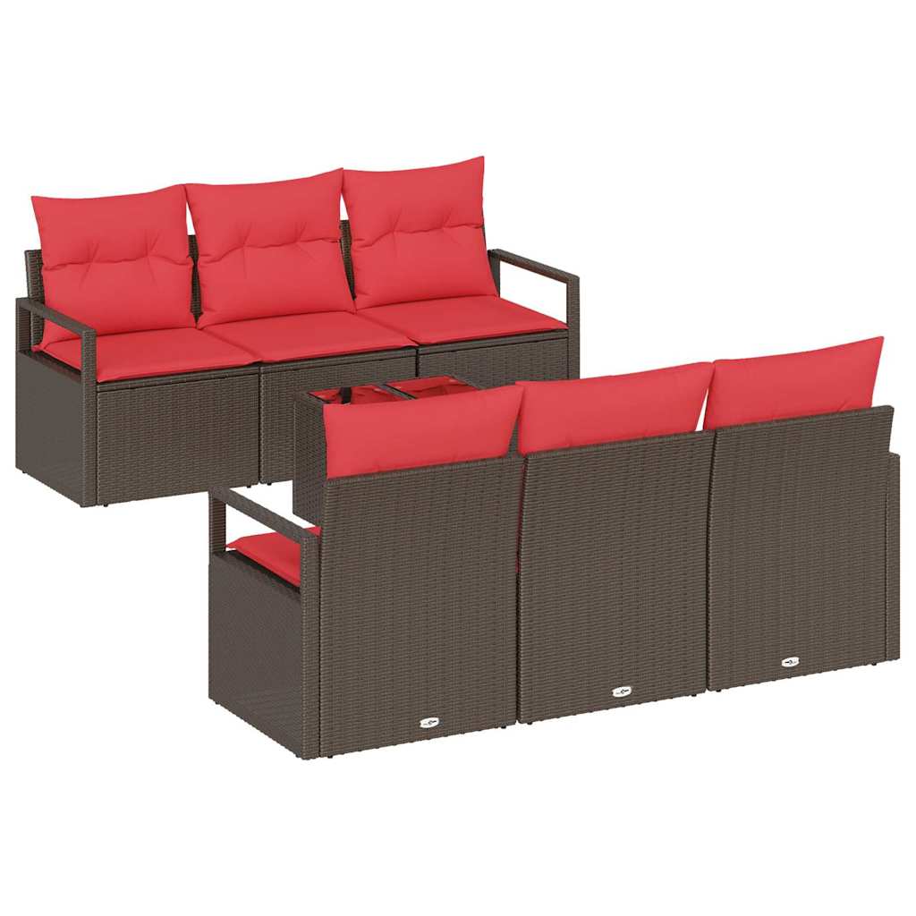 Gartensofa-set 7 Stk. 6-sitzer Beige Und Rot Poly-rattan Vidaxl
