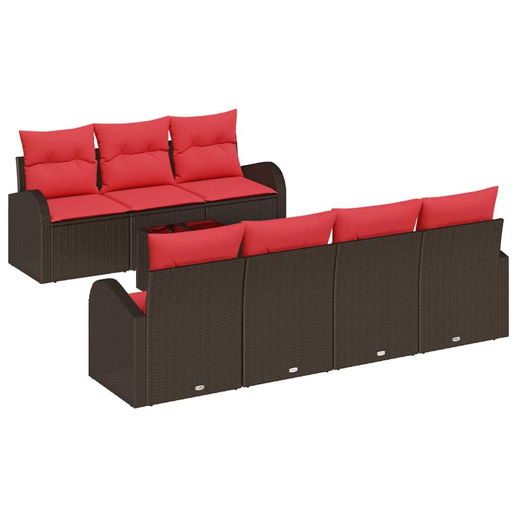 Gartensofa-set 8 Stk. 7-sitzer Beige Und Rot Poly-rattan Vidaxl