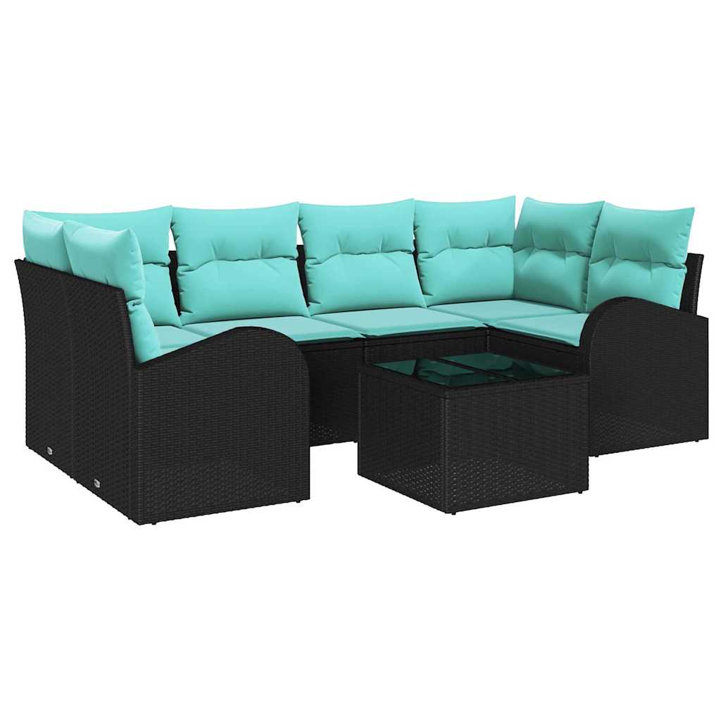 Gartensofa-set 7 Stk. 6-sitzer Schwarz Und Türkis Poly-rattan Vidaxl
