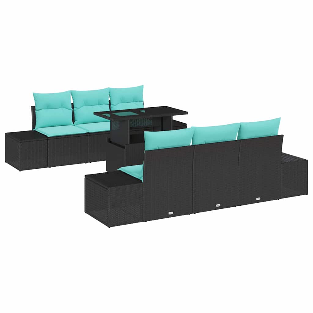 Sofa Set 7 Stk. 6-sitzer Schwarz Und Blau Poly-rattan Vidaxl