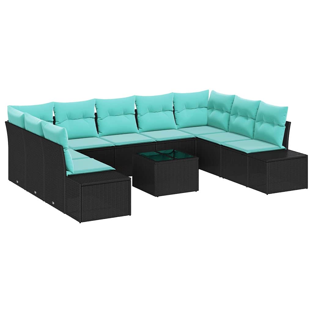 Gartensofa-set 9 Stk. 8-sitzer Schwarz Und Türkis Vidaxl