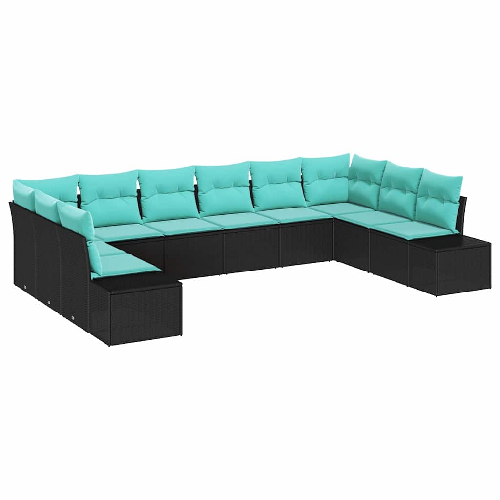 Gartensofa-set 10 Stk. 9-sitzer Schwarz Und Türkis Vidaxl