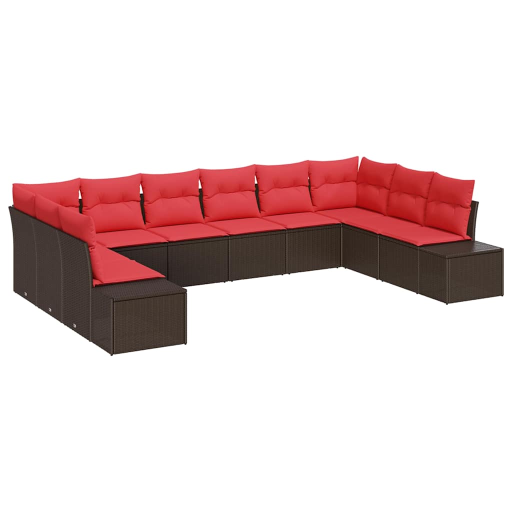 Gartensofa-set 10 Stk. 9-sitzer Braun Und Rot Vidaxl