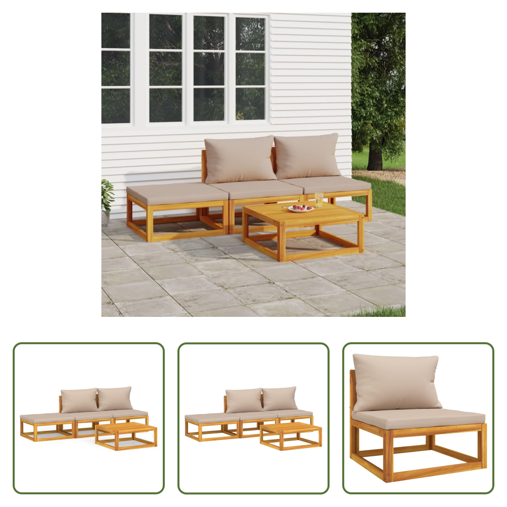 Gartenmöbel - 4-tlg. Garten-lounge-set Mit Taupe Kissen Massivholz