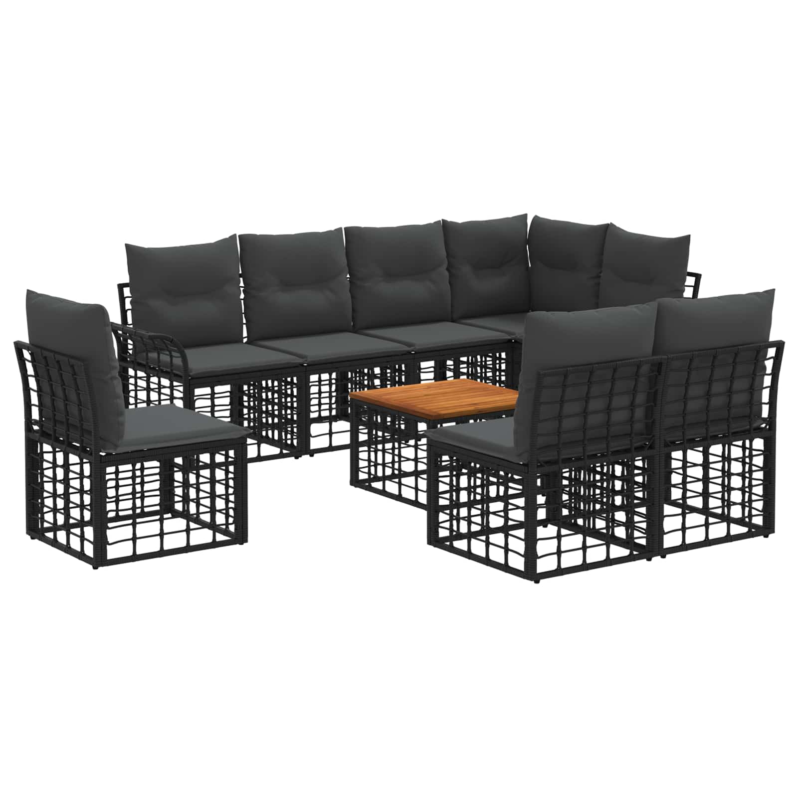 Outdoor-sofagarnitur 9 Stk. 8-sitzer Schwarz Und Dunkelgrau Vidaxl
