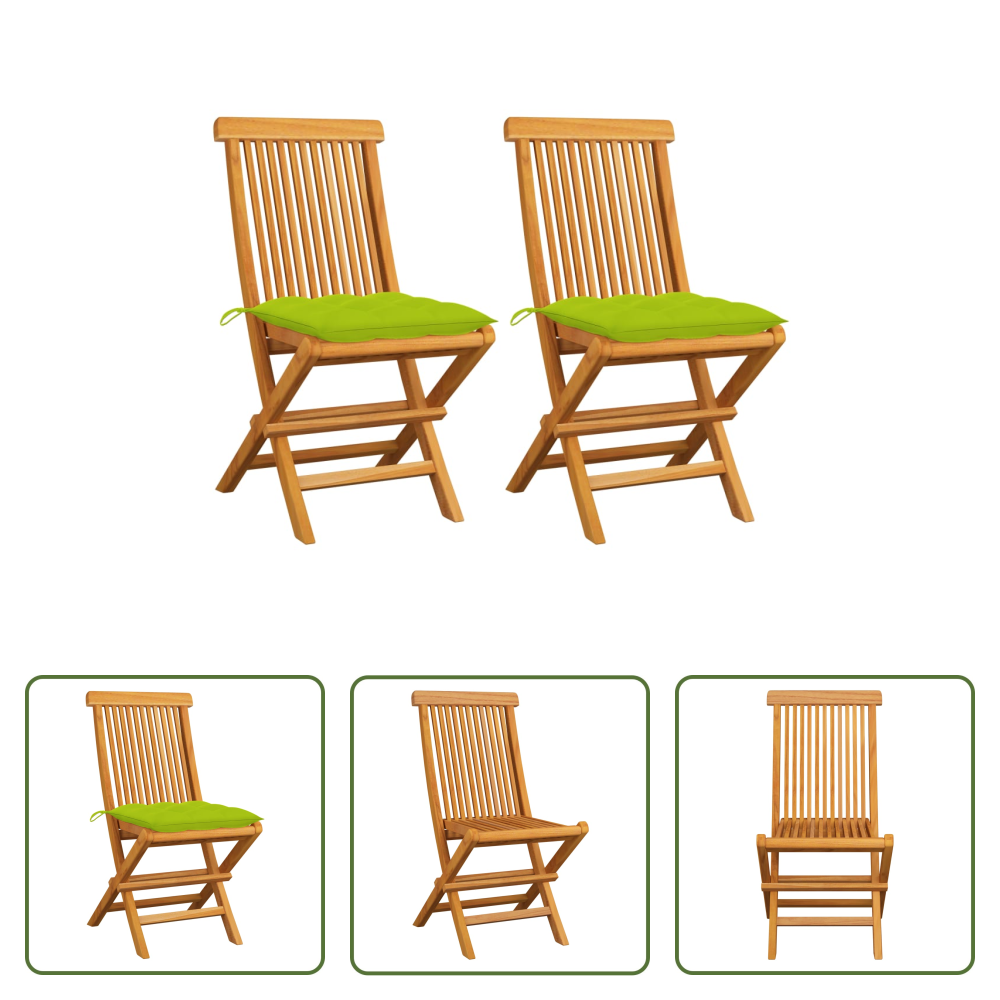 Gartenmöbel Teakholz - Gartenstühle Mit Hellgrünen Kissen 2 Stk. Massivholz Teak