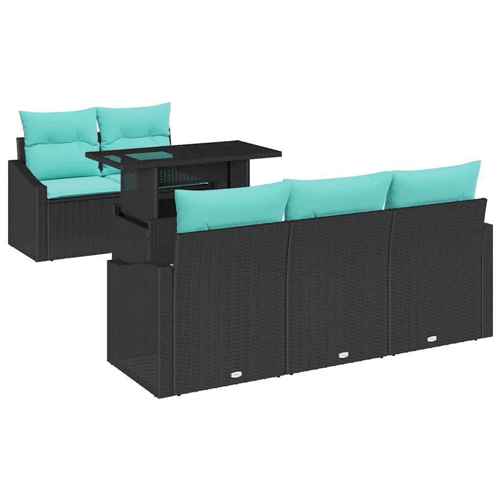 Gartensofa-set 6 Stk. 5-sitzer Schwarz Und Blau Poly-rattan Vidaxl