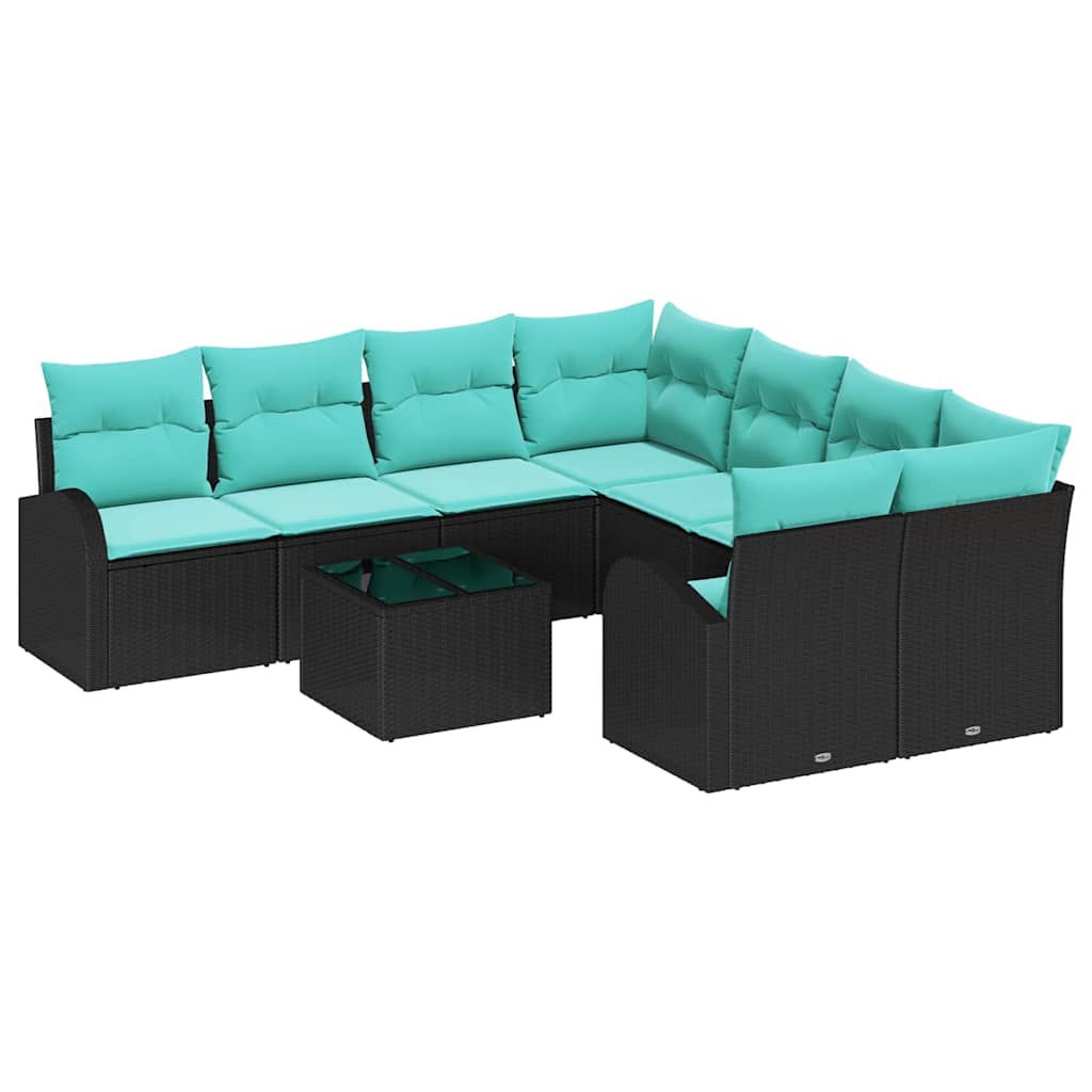Sofa Set 9 Stk. 8-sitzer Schwarz Und Türkis Poly-rattan Vidaxl