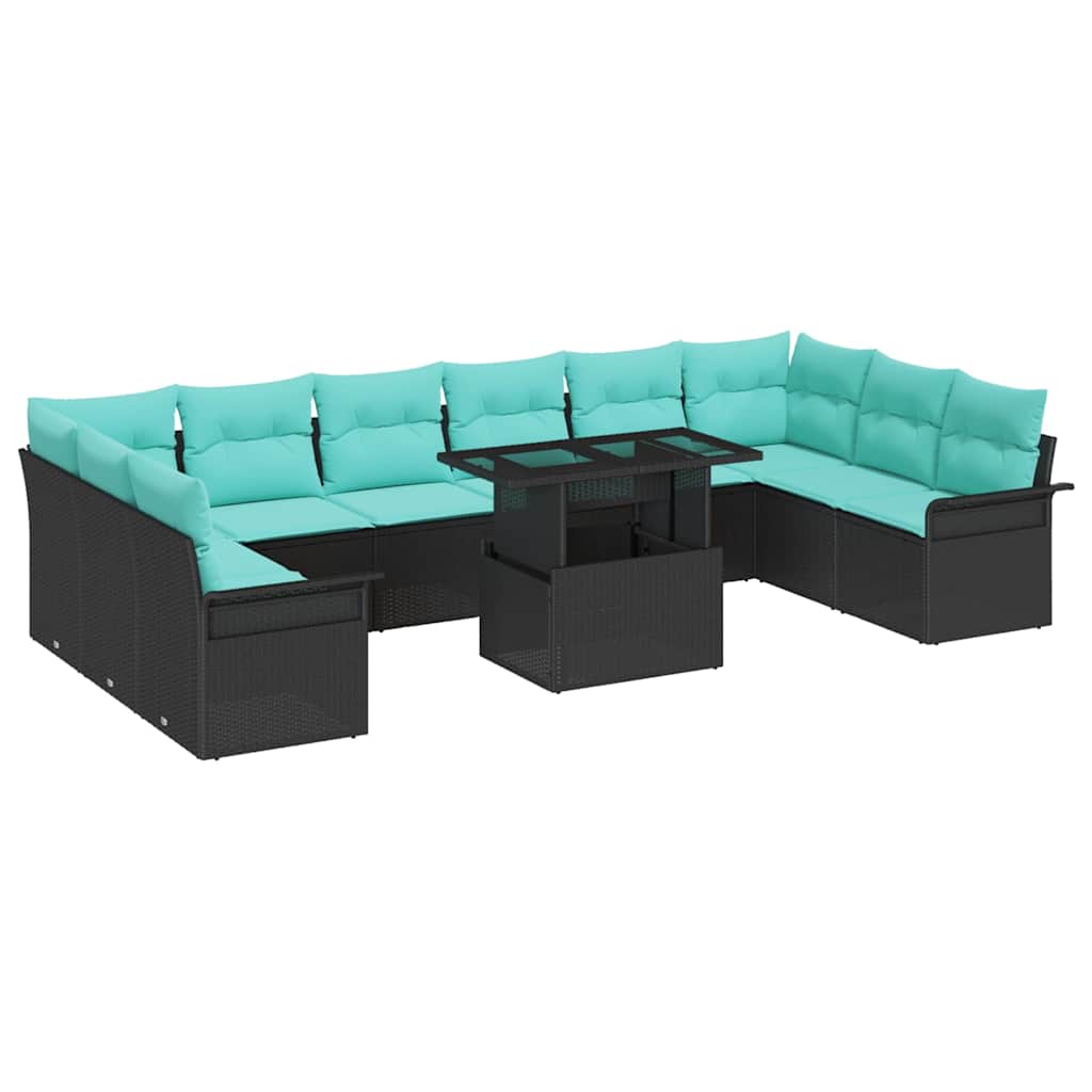 Gartensofa-set 11 Stk. Schwarz [synthetisch]: Poly Rattan Vidaxl