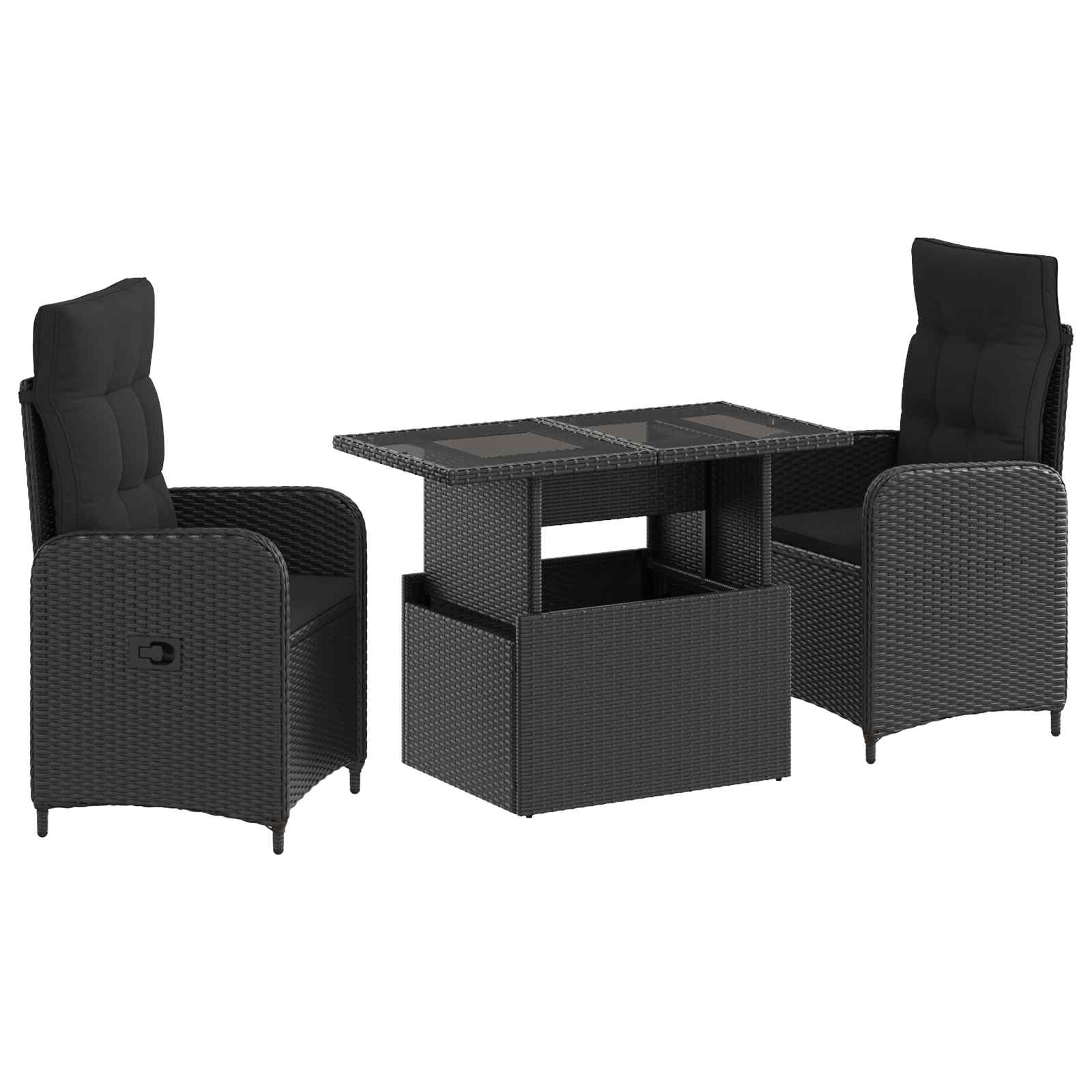 Outdoortisch-set 3 Stk. Schwarz 100 X 55 X 73 Cm Poly-rattan Vidaxl