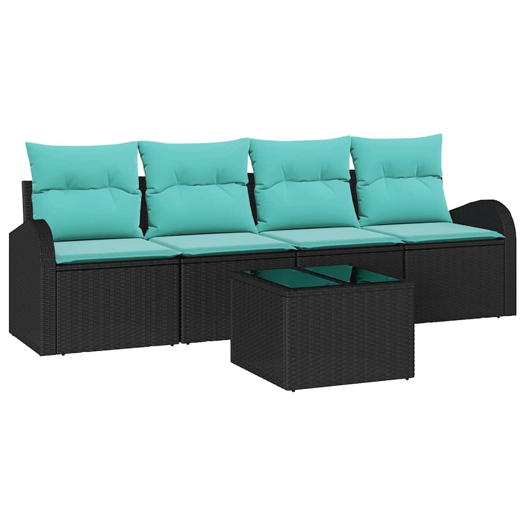 Gartensofa-set 5 Stk. 4-sitzer Schwarz Und Türkis Poly-rattan Vidaxl
