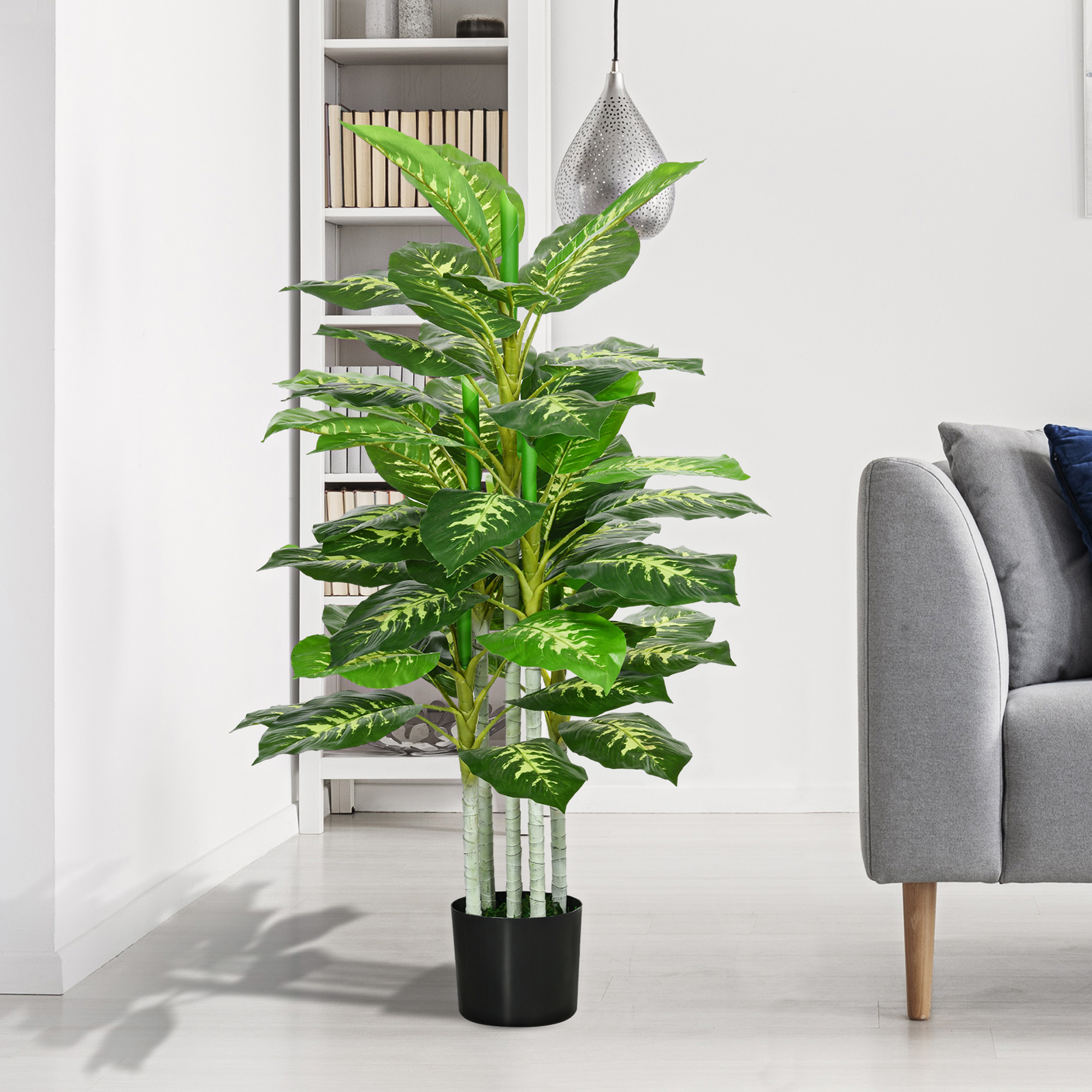 Künstliche Aglaonema-pflanze Von Homcom, 120 Cm, Mit 53 Blättern, Grüne Dekoration Für Zuhause Und Büro