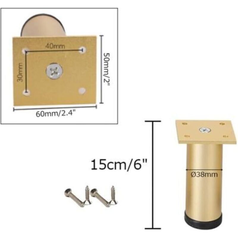 Verstellbare Möbelfüße, Goldene Möbelfüße, Küchenmöbelfüße, Goldene Schrankfüße, Designer-sofafüße, Eloxierte Aluminium-möbelfüße, Ø 38 Mm, 4er-set (15 Cm)