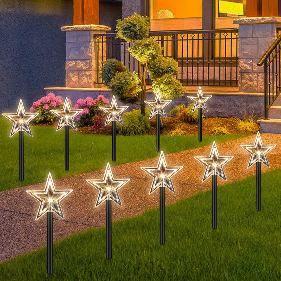 Randaco Led Gartenstecker Stern - 10er Set - Balkon Weihnachts Deko Gartenstecker Warm Weiß Mit Timer