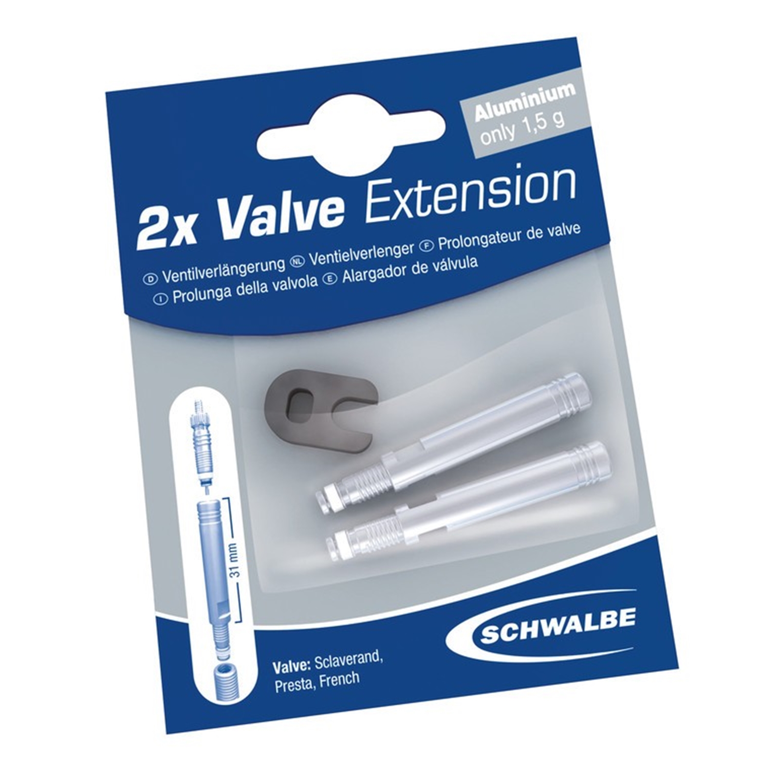 Schwalbe Ventilverlängerung Für Sv 2er Set 17mm,aluminium M.ventilschlüssel