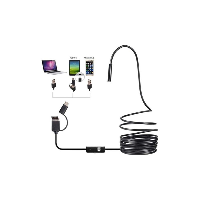 3-in-1-endoskopkamera (7 Mm) Für Android Mit Usb-typ-c-schnittstelle, Abflussrohrkamera Mit 6 Einstellbaren Leds, Wasserdichte Ip67-endoskopkamera In Schwarz (hd).