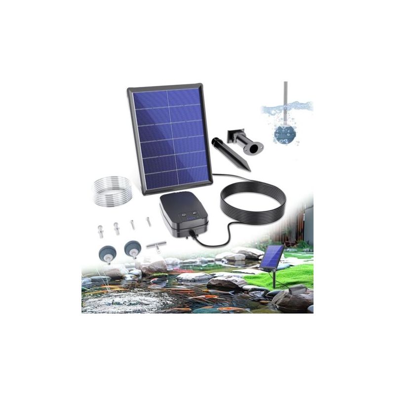 Biling Teichbelüfter – Solar-sauerstoffpumpe – 4 W – Batteriebetriebene Sauerstoffpumpe – 3 Modi – 2 Ausströmersteine Für Gartenteiche, Angeln Und Hydrokultur