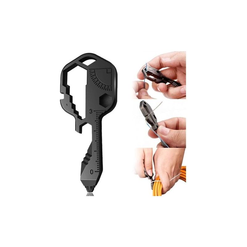 Multifunktionsschlüssel, Outdoor-schlüssel, 24-in-1 Flaschenöffner Aus Edelstahl, Tragbarer Mini-schlüssel Für Kabelschneider, Dosenöffner Usw. (schwarz)