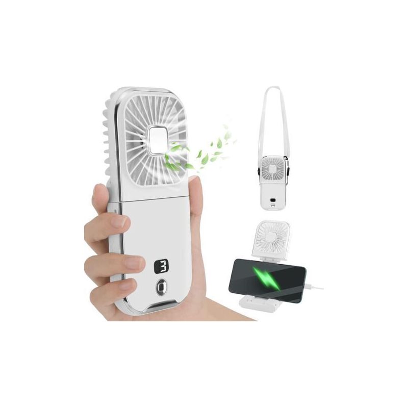 Tragbarer Weißer Ventilator Mit 4 Geschwindigkeitsstufen, Leisem Betrieb, 180° Einstellbarer Oszillation, Ideal Für Reisen Und Den Einsatz Im Freien, Mit Wiederaufladbarem Usb-akku.