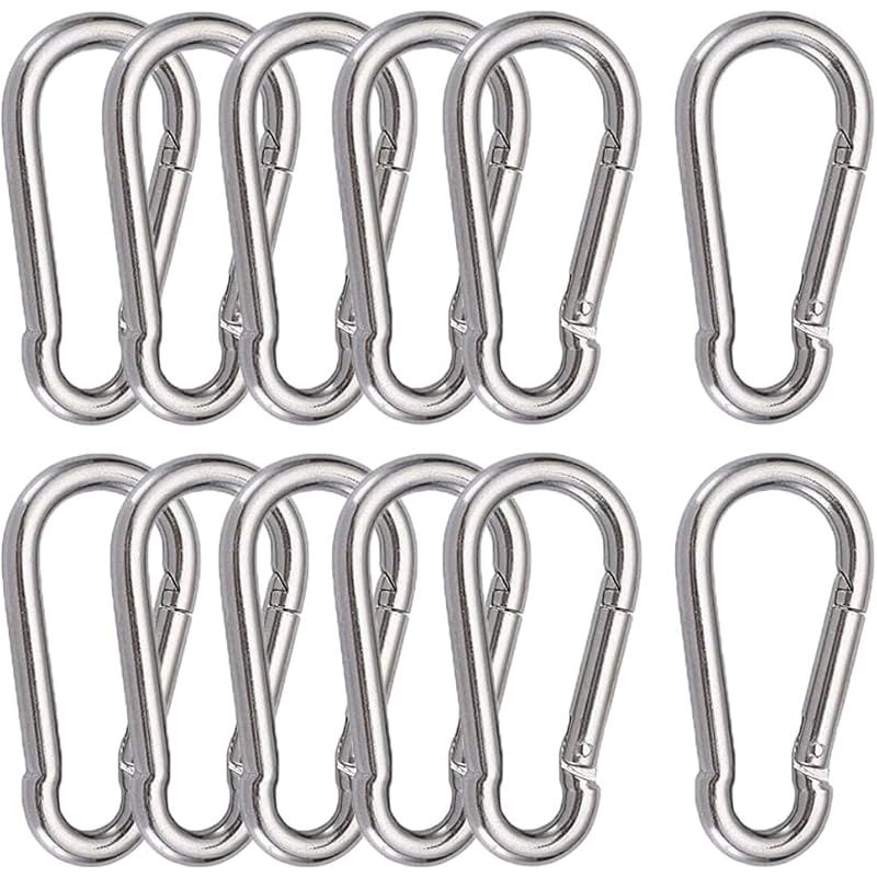 12 Stück M6 Edelstahl 304 Federkarabiner Mit Festem Haken, 60 Mm X 6 Mm