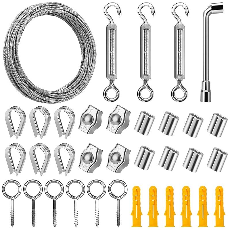 20 M Edelstahl-aufhängeseil-set, 2 Mm Pvc-ummanteltes Edelstahlseil Mit M5-spannschloss, Bilderseil Für Kletterpflanzen Und Wäscheleine Im Außenbereich