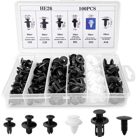 Design Lighting – 100-teiliges Kfz-befestigungsclip-set – 6 Größen Für 6 Bis 10 Mm Bohrungen – Korrosionsbeständiger Kunststoff – Für Zierleisten Und Stoßfänger