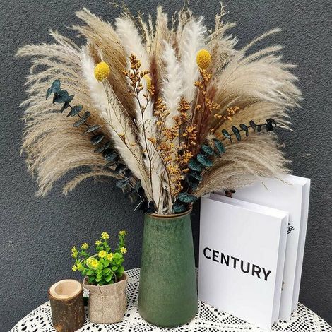 Designbeleuchtung – Natürliche, Getrocknete Pampasgrasblüten – 7 Eukalyptusarten – Höhe 46 Cm – Künstlerische Wohndekoration – Pampa-7