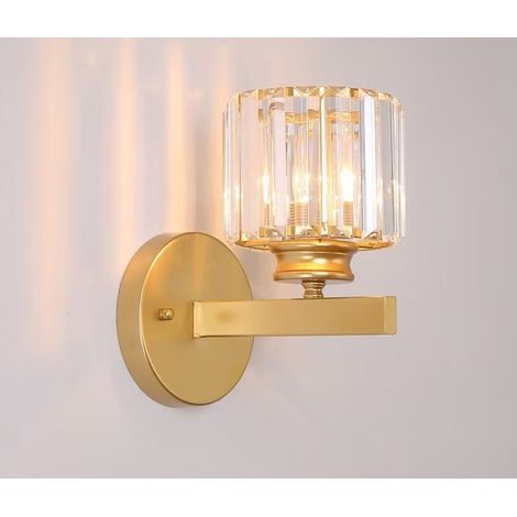 Designerleuchte – Wandleuchte Aus Goldenem Metall Mit Kristallschirm – E27 Led – Dekorative Beleuchtung Für Wohnzimmer, Schlafzimmer, Treppenhaus – Einfache Montage