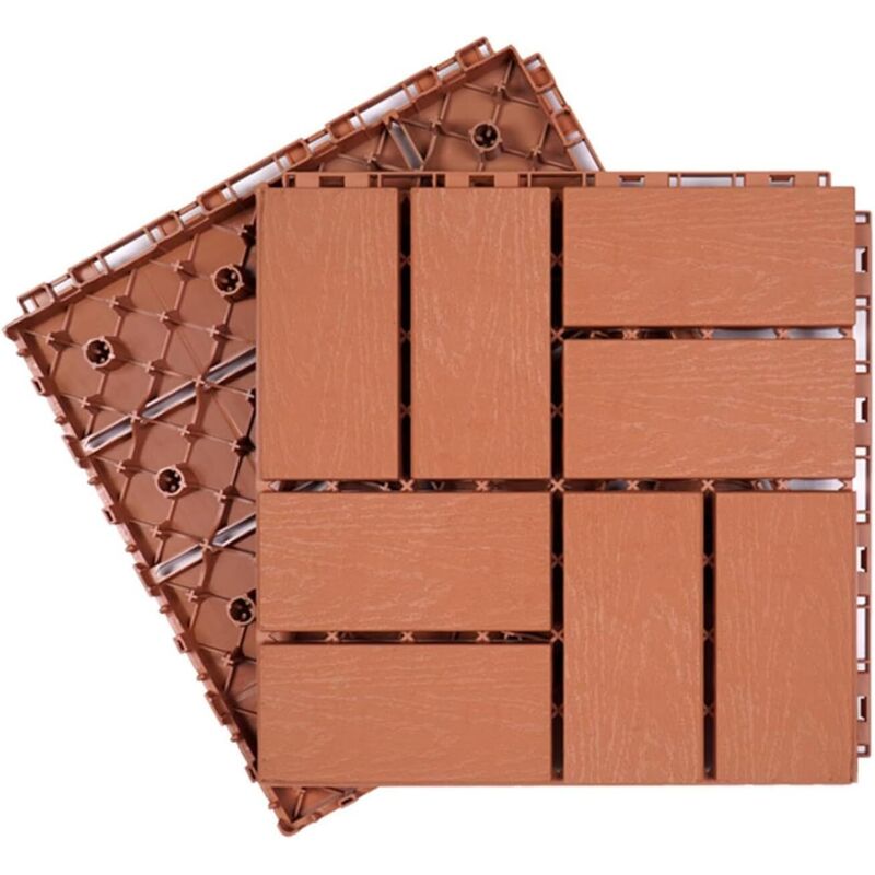 Quadratische Terrasse Aus Holz-kunststoff-verbund, Ineinander Greifende Composite-fliesen, Außenterrasse, Dächer, Gärten, Terrassen, Parkett Mit Automatischer Verlegung (ziegelrot, 30x30 Cm, 1 Stück)
