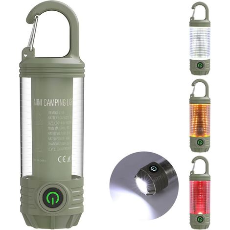 Wiederaufladbare Campinglampe Mit Haken, Mini-led-taschenlampe, 6 Leuchtmodi, Wasserdichte Notleuchte Für Stromausfälle Und Hurrikanbedingungen (dunkelgrün)