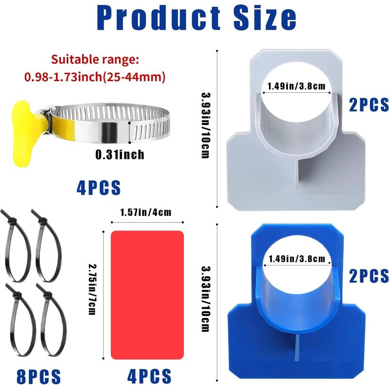 Set Mit 4 Poolschlauchhaltern, Poolschlauchzubehör, Inklusive Klemmen Und Schellen, Geeignet Für Wasserschläuche Mit Einem Durchmesser Von Weniger Als 38 Mm.