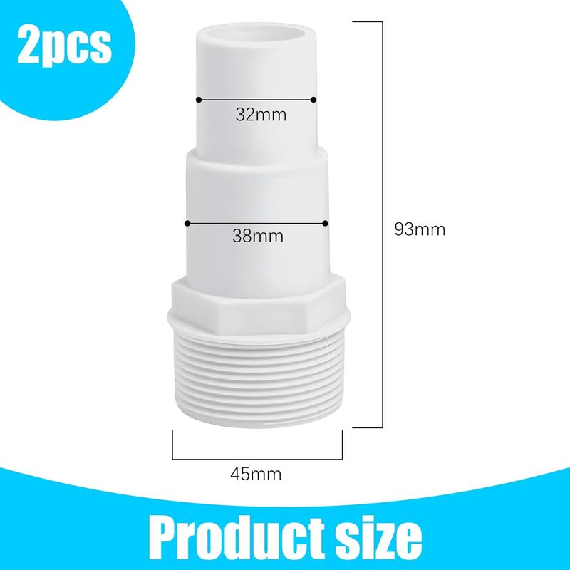 Set Mit 2 Poolschlauchverbindern – Durchmesser: 32/38 Mm Auf 1,5 Zoll – Pooladapter – Weiß
