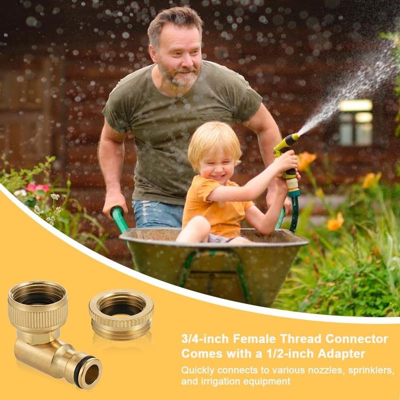 Set Mit 2 Messing-gartenarmaturen, 1/2"- Und 3/4"-messing-winkelstücken, 90°-innengewinde, 360°-drehgelenk-schlauchverbinder, Wasseranschlussadapter