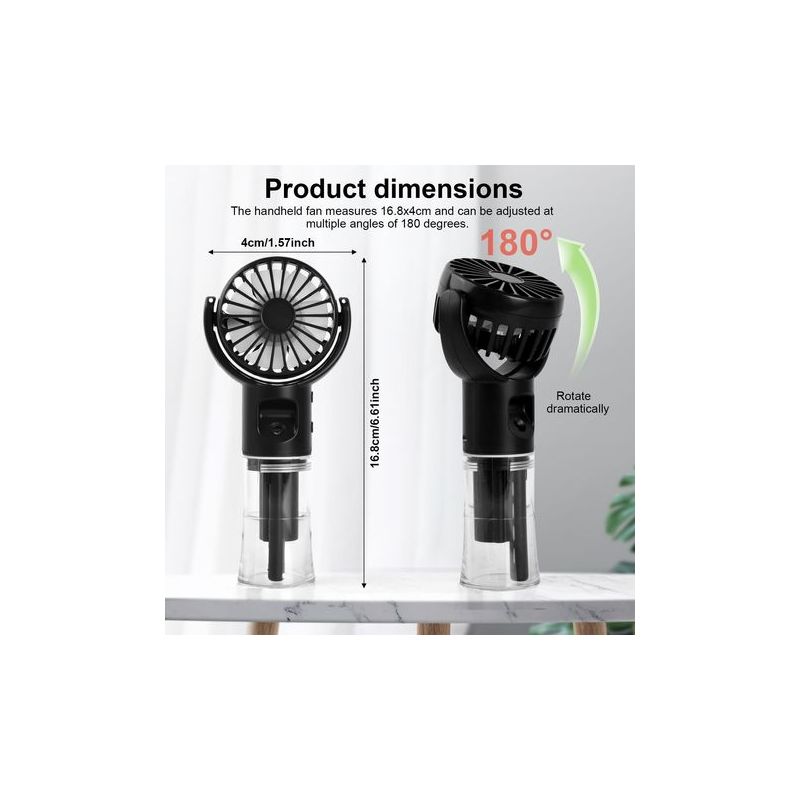 Tragbarer Ventilator, Wiederaufladbarer Usb-taschenventilator, 4 Geschwindigkeitsstufen, Mit 20-ml-wassertank, Mini-usb-handventilator Für Büro, Outdoor, Reisen (schwarz)
