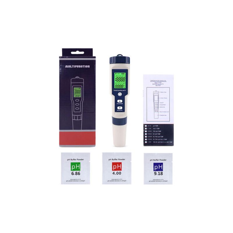 Elektronisches 5-in-1-ph-meter Mit Tds-, Ec-, Salzgehalts- Und Temperaturmessung Hochpräzises, Wasserdichtes (ip67) Multiparameter-ph-meter Ph- Und Salzgehaltsmesser Für Poolwasser Mit Automatischer T