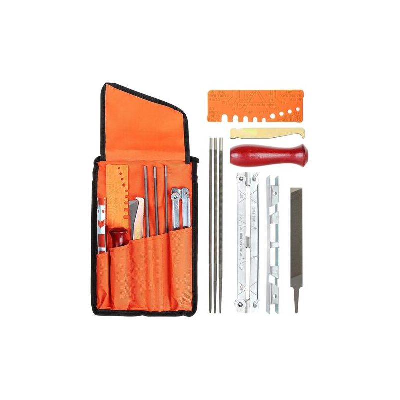 Kettensägenketten-schärfset, 10-teiliges Set, Universeller Kettenschärfer Mit Rundfeilen, Flachfeile, Griff Und Tasche.