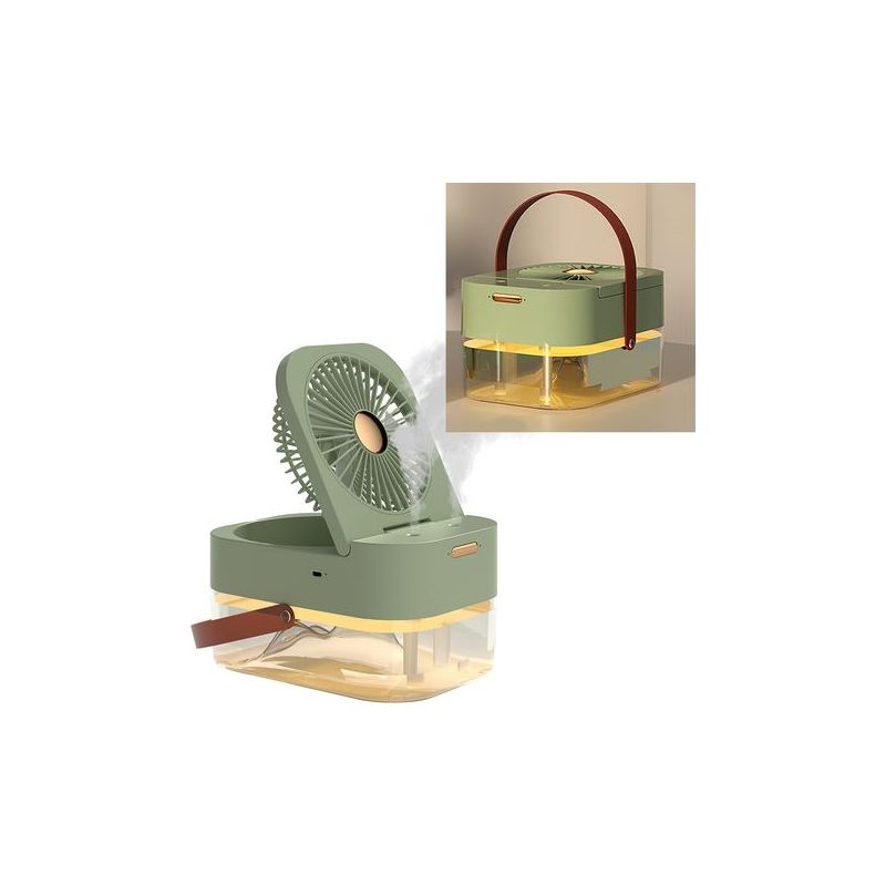 Zusammenklappbarer Und Leiser Tischventilator Mit Sprühfunktion Und Eingebautem Nachtlicht, Ideal Für Zuhause, Reisen Und Büro (grün).