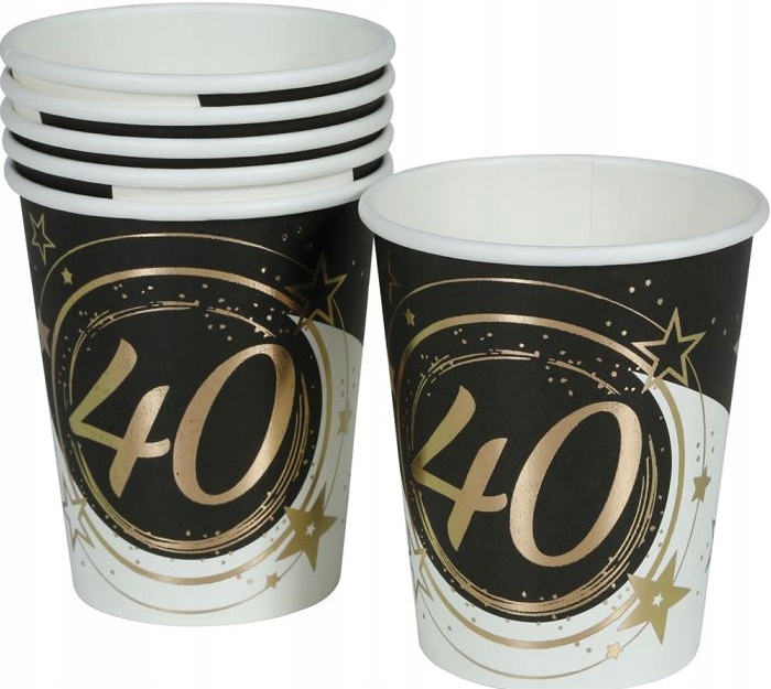 Pappbecher Zum 40. Geburtstag, Gold/schwarz, 240 Ml, 6 Stück.