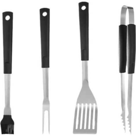 4-teiliges Grillset Aus Edelstahl: Griff, Pp-gabel, Spatel Und Silikonklemme.