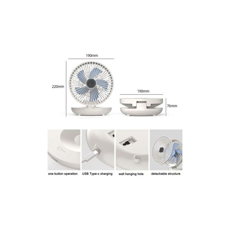 Ventilateur De Cuisine À Double Usage, Ventilateur Mural Rechargeable, Ventilateur Sans Fil Pour Chambre À Coucher, Ventilateur De Bureau Sans Fil-blanc