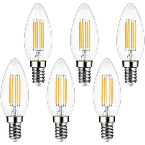 Bunthaus Pa Ampoule Filament Bougie Vintage Led E14, Extrastar 4w Ampoule Led Filament Équivalent Incandescente 40w, E14 Ampoules Culot Vintage Edison Blanc Chaud 3000k 400lm, Lot De 6 [classe Énergét