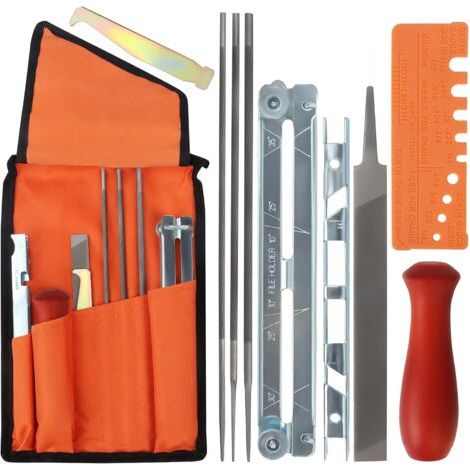Bunthaus Pa Kit Affutage Chaine Tronçonneuse - 1 Lime Affutage Tronconneuse Plate, 3 Lames Rondes, Poignée De Bois, Jauge Profondeur, Jauge Contrôle Rapide, Nettoyeur Rainure Et Guide Laminage
